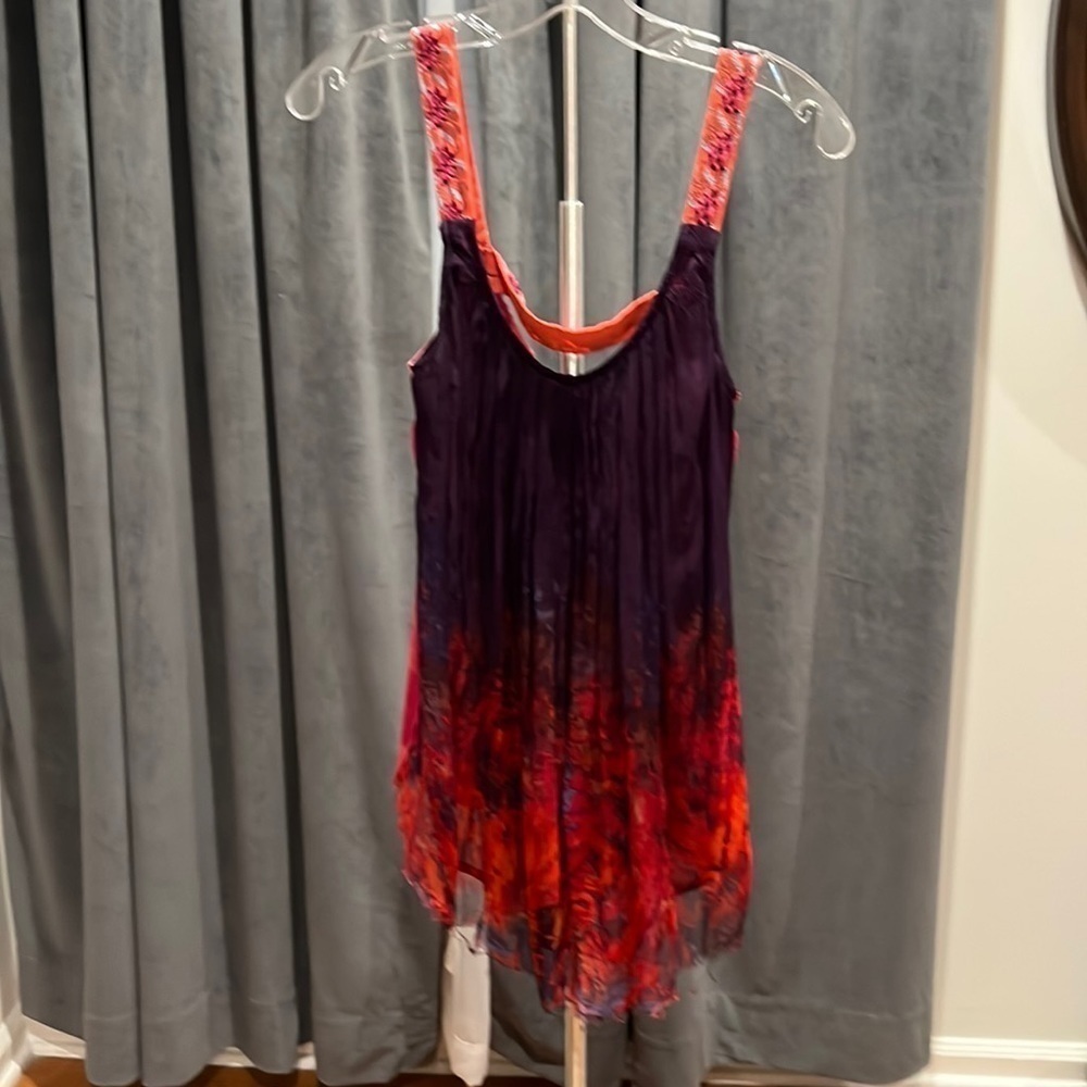 FreePeople sheer sleeveless shirt with embroidered straps